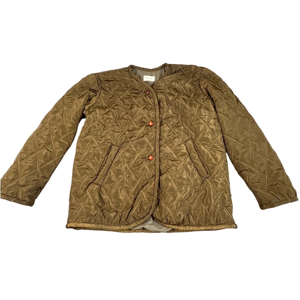 Selah Women Olive Green Diamond Quilted Jacket Button Front